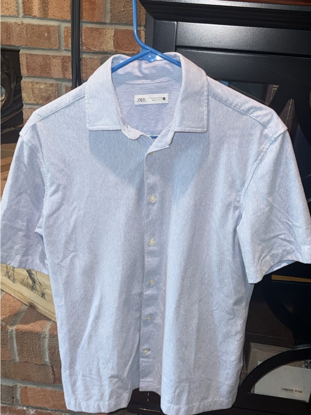 ZARA Light Blue Short-Sleeve Button-Down Shirt